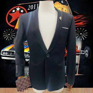 Blue Navy Blazer Slim Fit Shawl Lapel Formal Wedding Jacket Size 50 Regular
